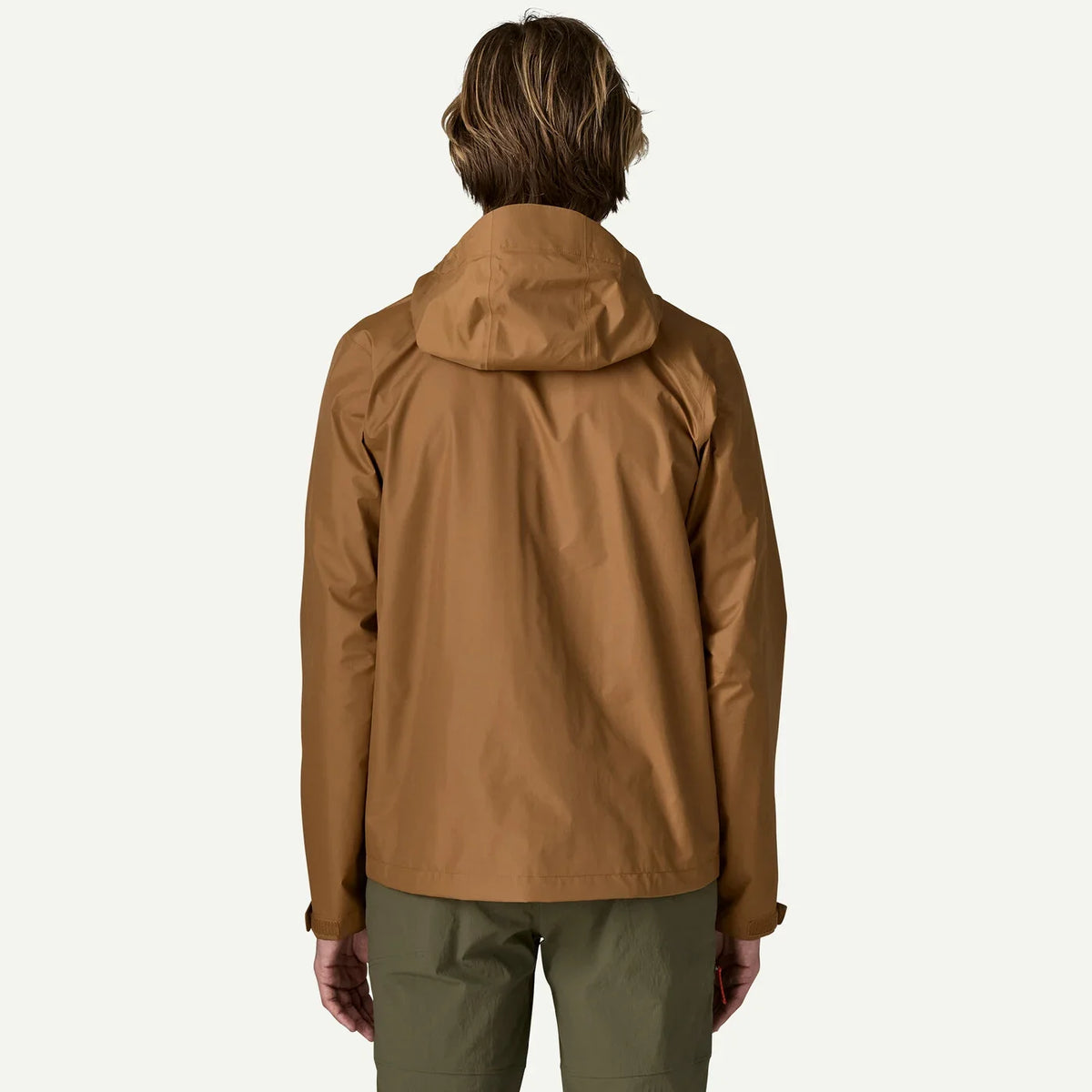 Patagonia Men's Torrentshell 3L Jacket in Deer Brown, rear view showing hood and back panel