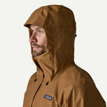 Patagonia Torrentshell 3L Jacket Deer Brown close-up of adjustable hood and collar detail