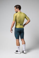 Gobik Attitude 2.0 cycling jersey in split green colorway with matching shorts