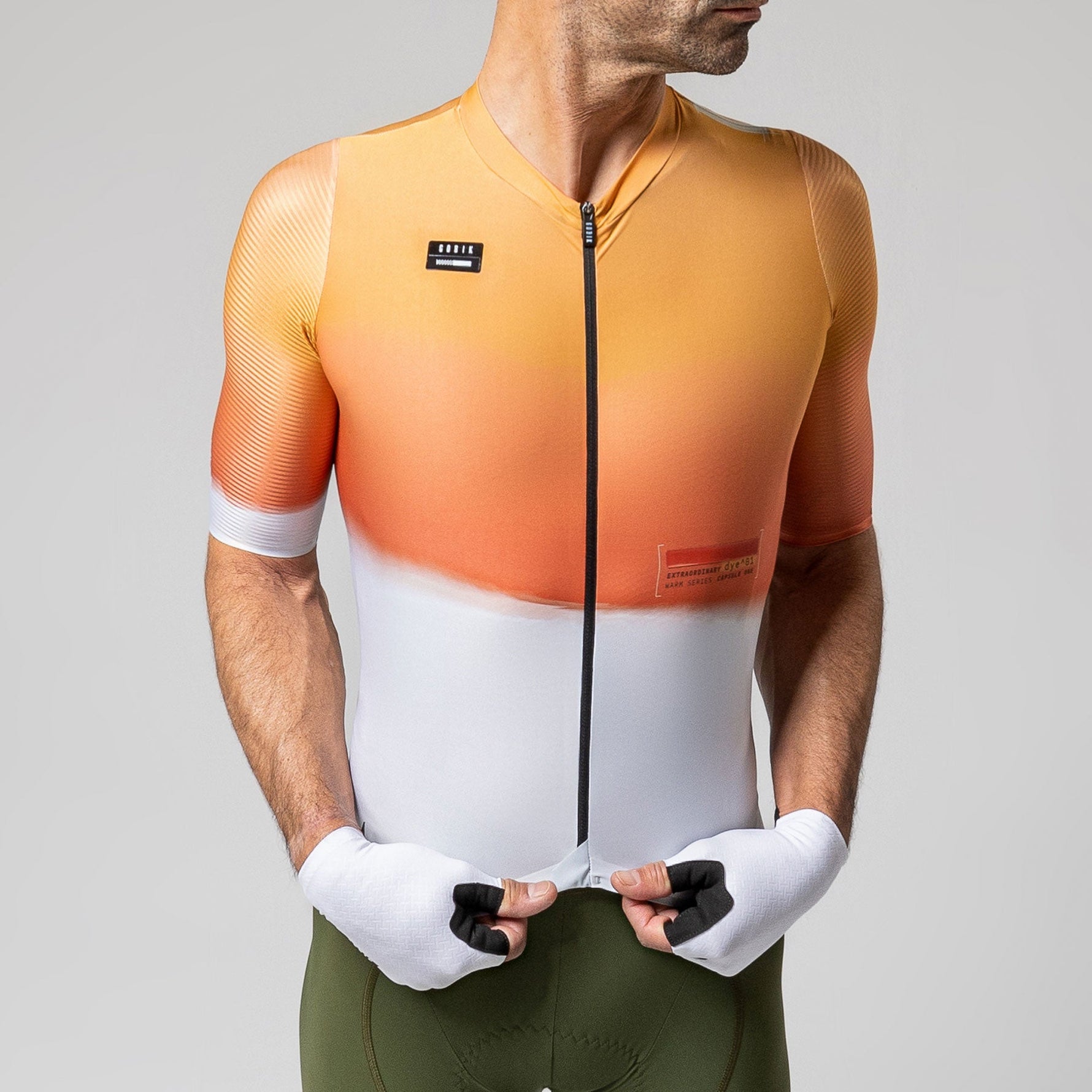 Gobik Attitude2.0 men's cycling jersey in muskmelon orange gradient colorway with full zip