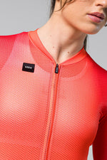 Gobik Carrera 2.0 short sleeve cycling jersey in cherry red with textured fabric and full zip