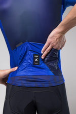 Gobik Stark short sleeve cycling jersey in royal blue showing back pocket detail