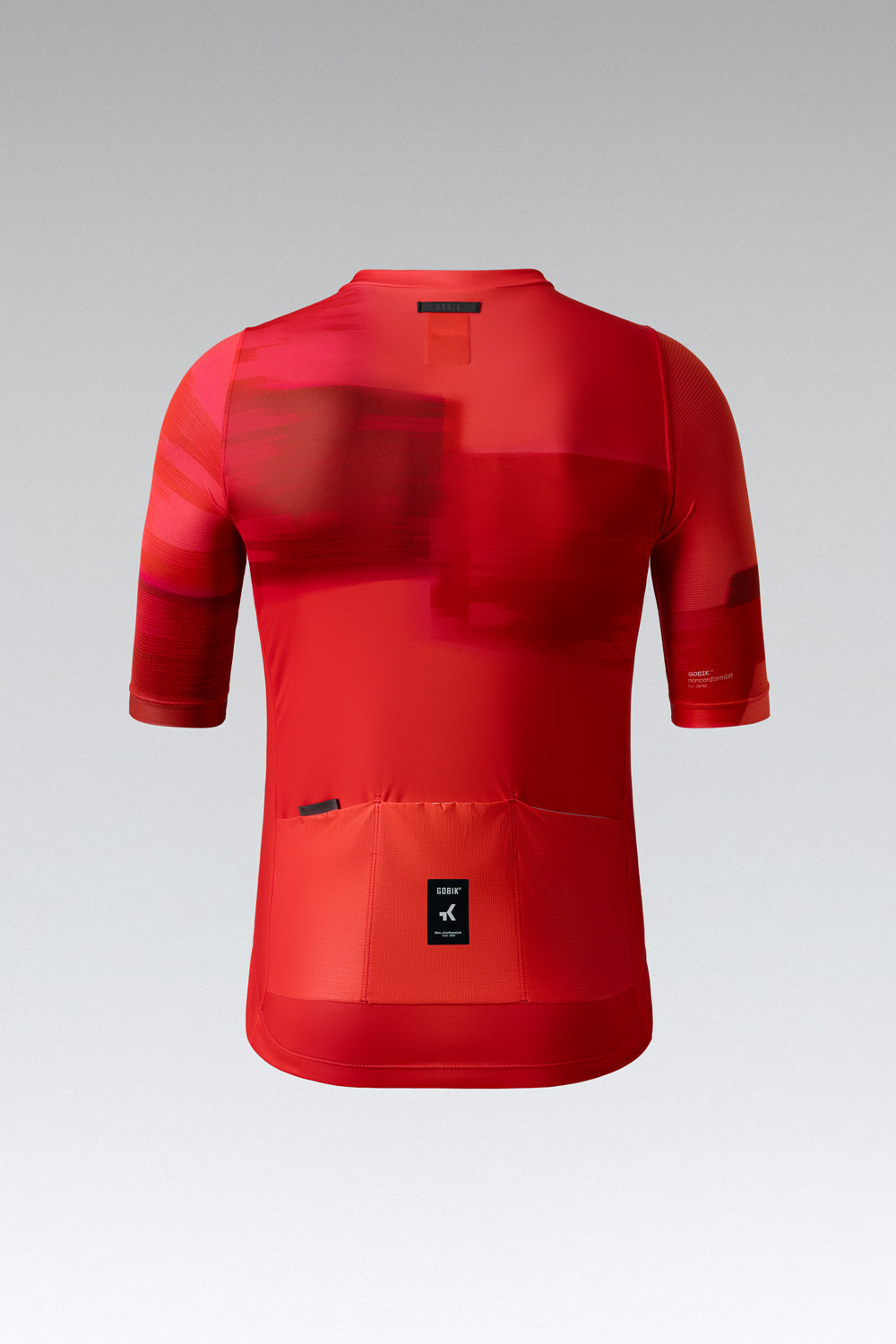 Red Gobik Stark short sleeve cycling jersey with gradient pattern and rear pockets