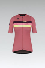 Gobik Stark women's cycling jersey in rapture rose with colorful chest stripes