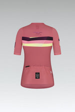 Gobik Stark women's cycling jersey in rapture rose with colorful chest stripes