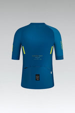 Gobik CX 2.0 Pro cycling jersey back view in Mykonos blue with yellow details