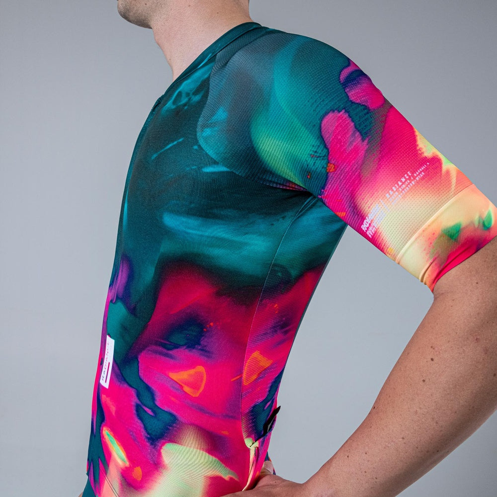 Gobik Cx Pro cycling jersey in vibrant opal multicolor abstract pattern