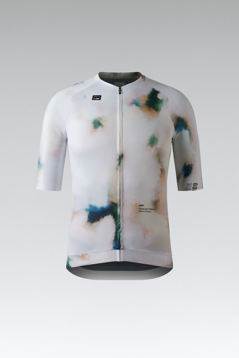Gobik CX Pro cycling jersey in white with artistic watercolor pattern