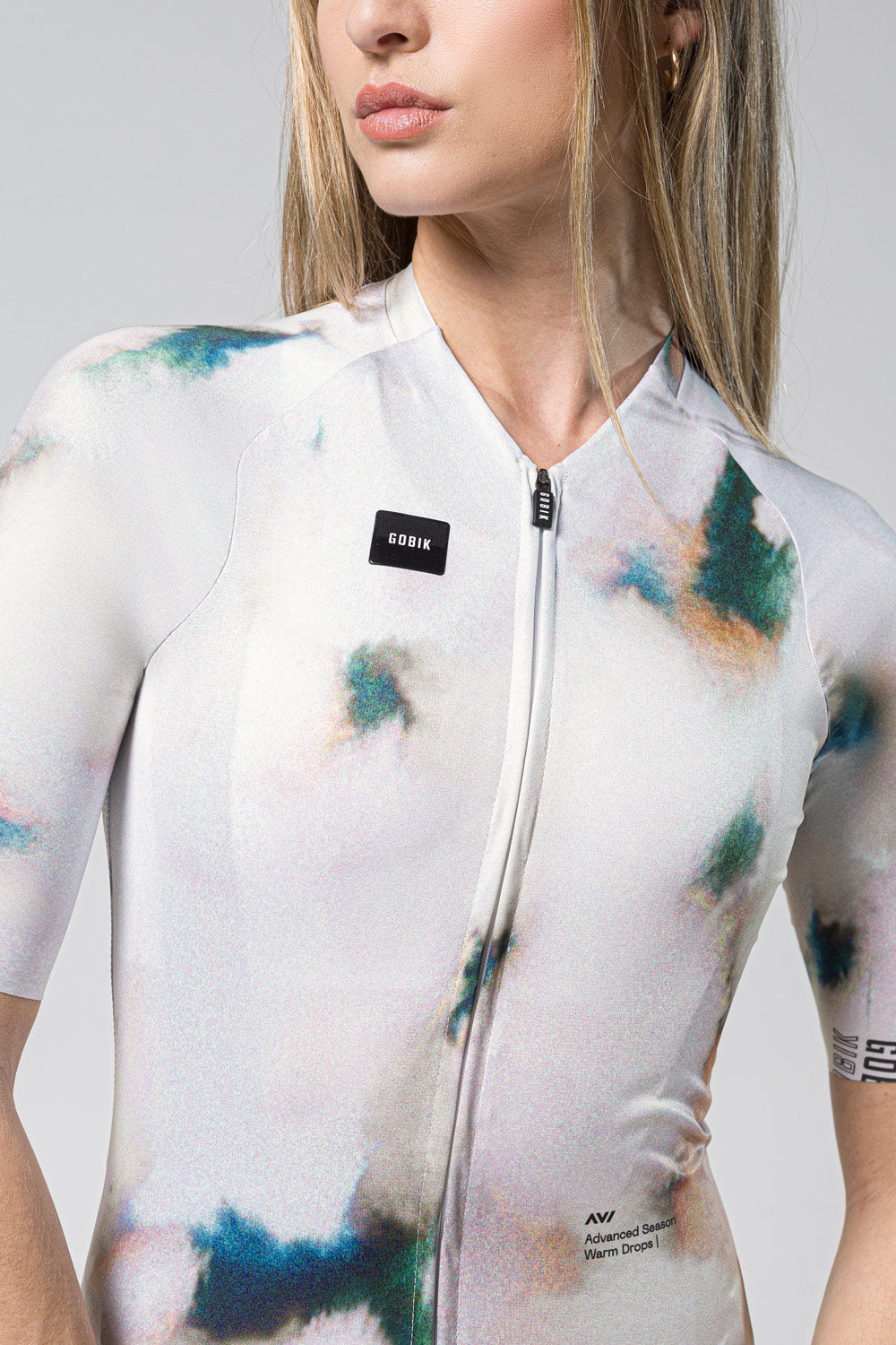 Gobik CX Pro 3.0 jersey in white with artistic watercolor pattern design