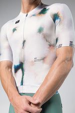 Gobik CX Pro cycling jersey in white with artistic watercolor pattern design