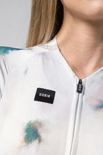 Gobik CX Pro cycling jersey in white with colorful tie-dye pattern