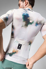 Gobik CX Pro cycling jersey in white with abstract watercolor pattern