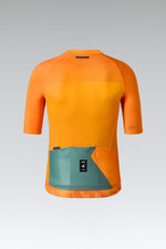 Gobik CX Pro cycling jersey in vibrant orange tangerine with teal pocket detail