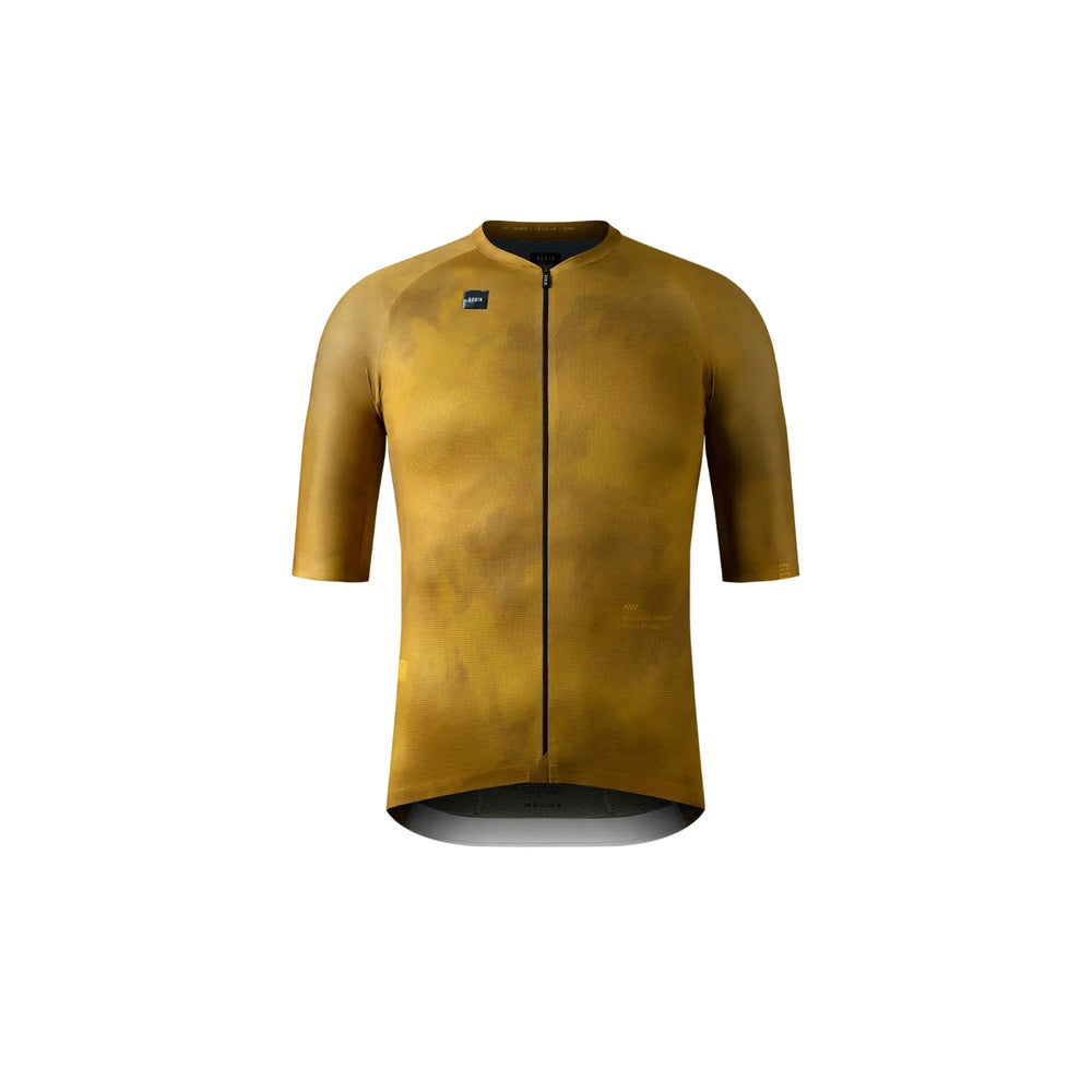 Gobik Infinity short sleeve cycling jersey in ginger yellow with full zip closure