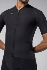 Black Gobik Phantom cycling jersey with textured fabric and full zip front