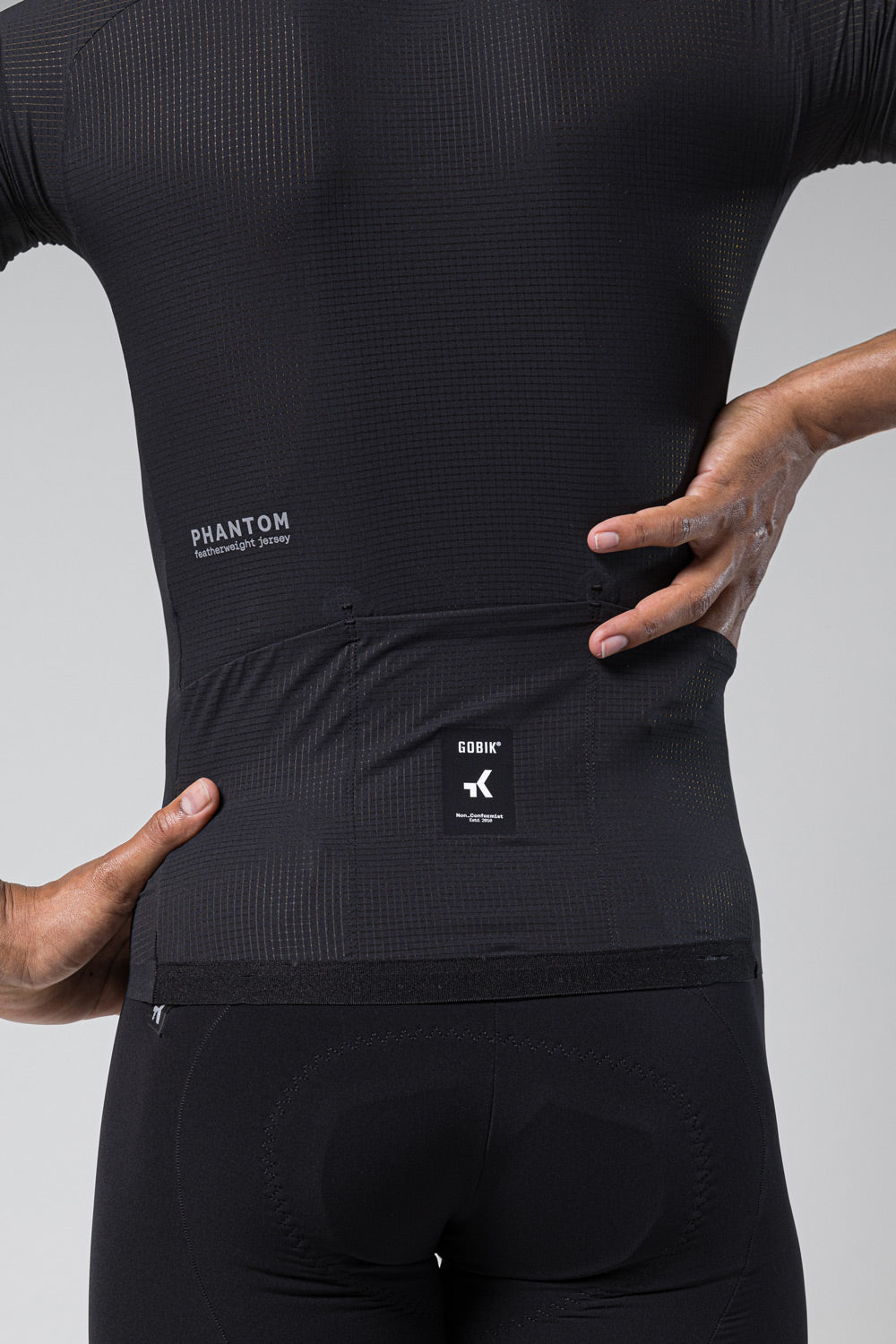 Gobik Phantom Jersey in jet black with textured fabric detail and GOBIK branding
