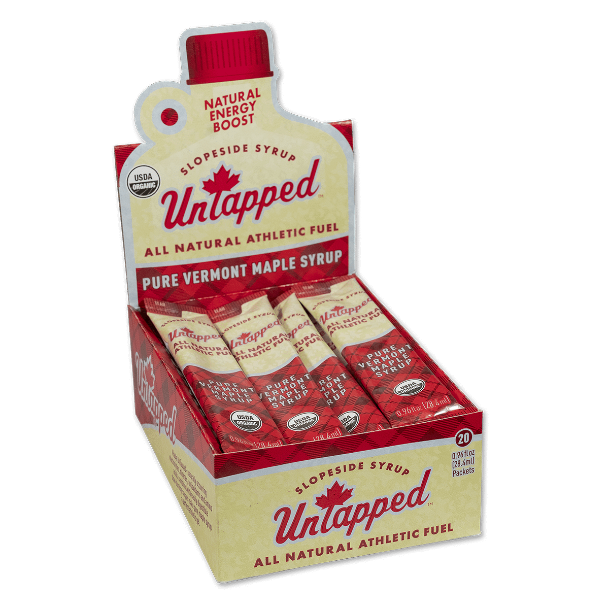UnTapped Slopeside Syrup Pure Vermont Maple Syrup 20-pack box with individual gel packets