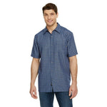 Marmot Men's Eldridge Short-Sleeve Shirt in Arctic Navy blue checkered pattern