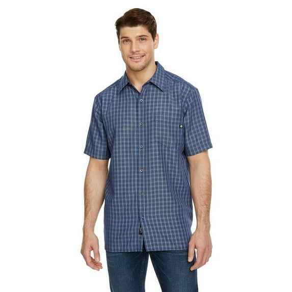 Marmot Men's Eldridge Short-Sleeve Shirt in Arctic Navy blue checkered pattern