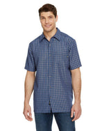 Marmot Men's Eldridge Short-Sleeve Shirt in Arctic Navy blue plaid pattern