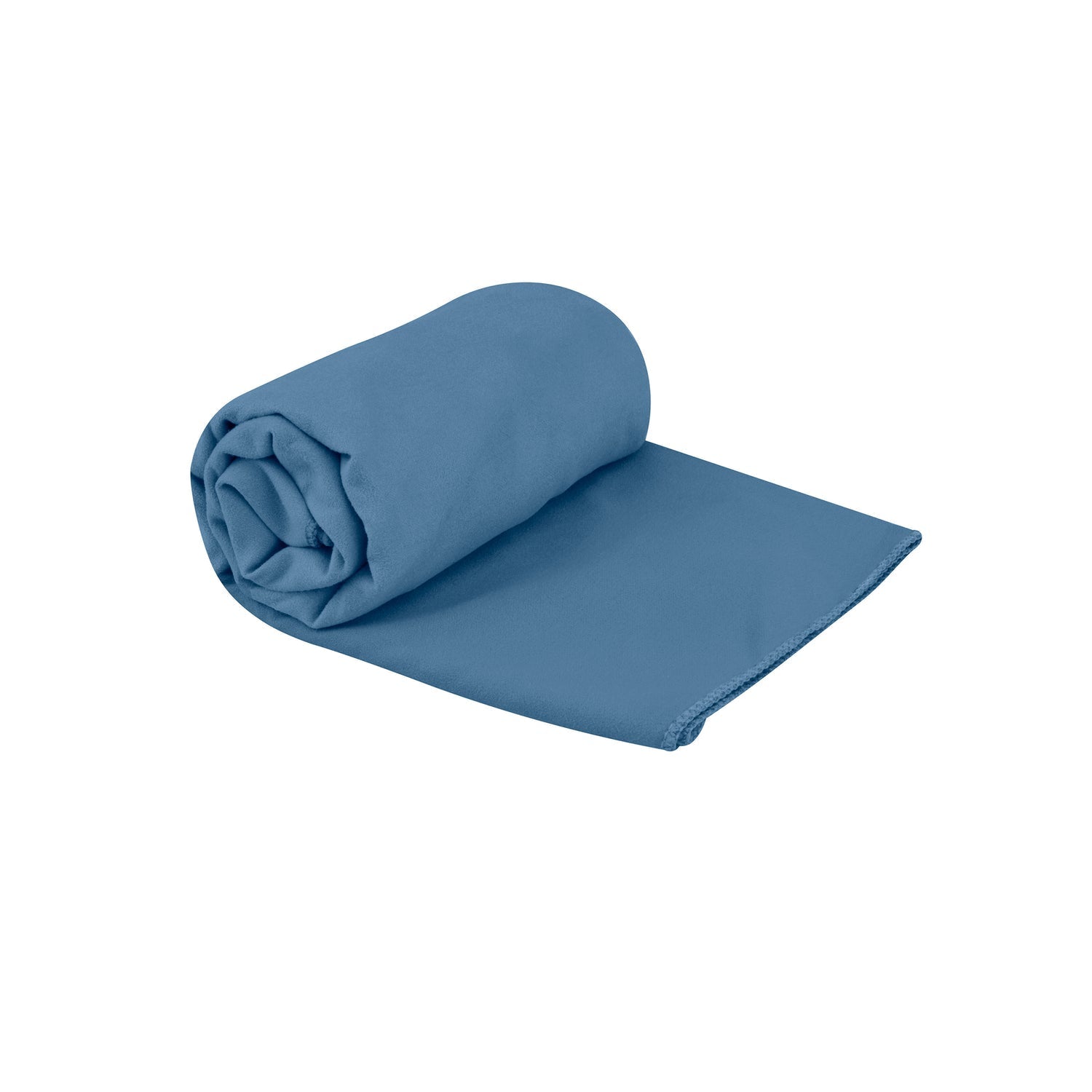 Sea to Summit Drylite Towel in Baltic Blue, rolled and partially unrolled