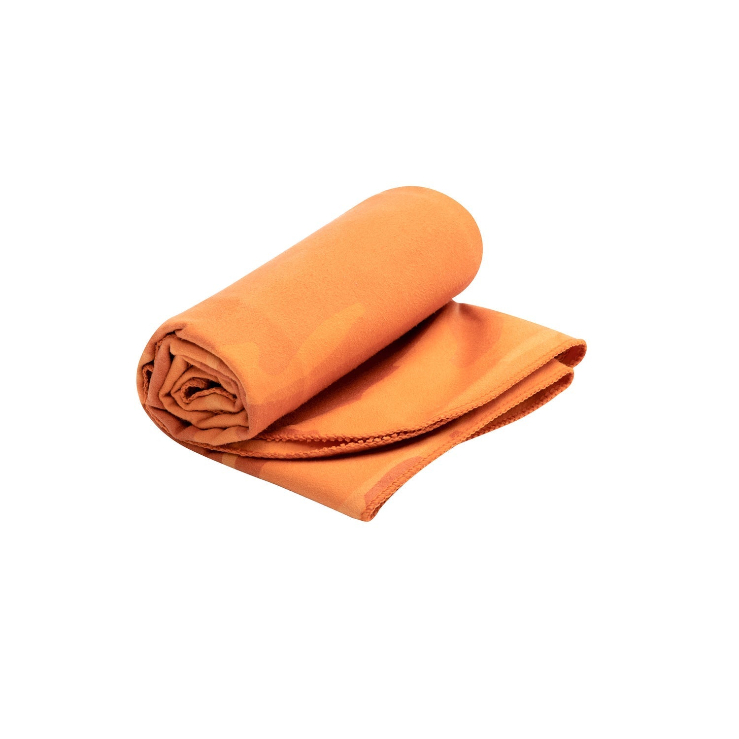 Sea to Summit Drylite Towel in Outback orange color, rolled and partially unfolded