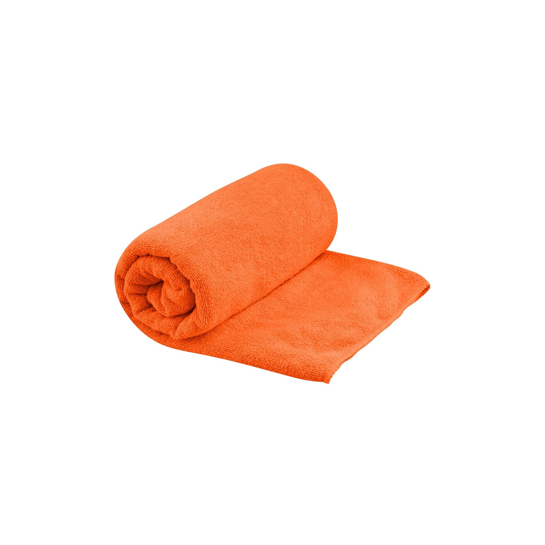 Sea To Summit Tek Towel in bright orange color, partially rolled up