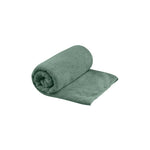 Sea To Summit Tek Towel in sage green, partially rolled up showing microfiber texture