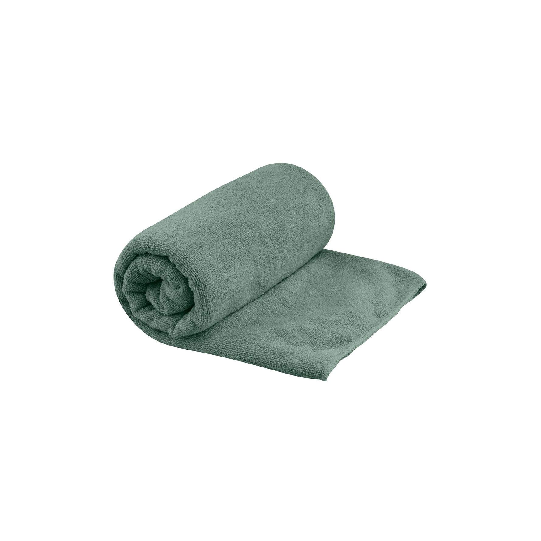 Sea To Summit Tek Towel in sage green, partially rolled up showing microfiber texture