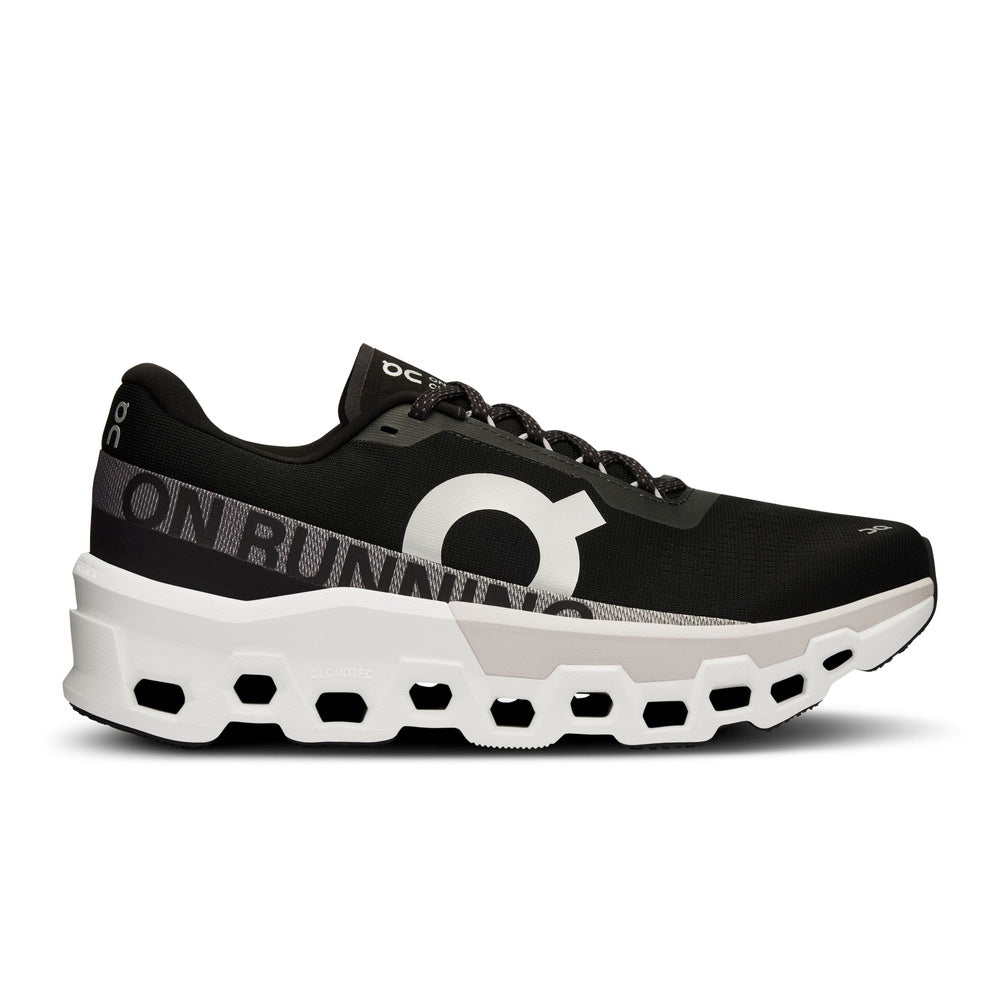 On Cloudmonster 2 running shoe in black with distinctive white CloudTec sole
