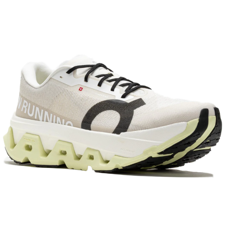 On Running Cloudmonster 3 Hyper sneaker in Ivory and Flurry colorway on white background