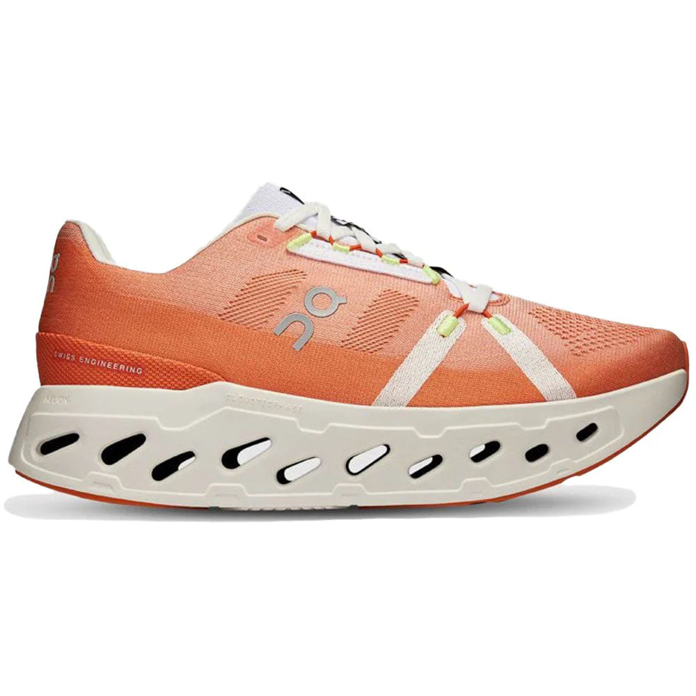 On Cloudeclipse men's running shoe in flame orange with ivory white sole and accents