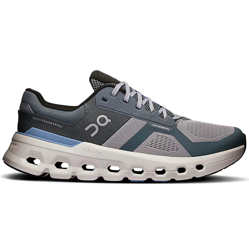 On Cloudrunner 2 men's running shoe in alloy and chambray colorway