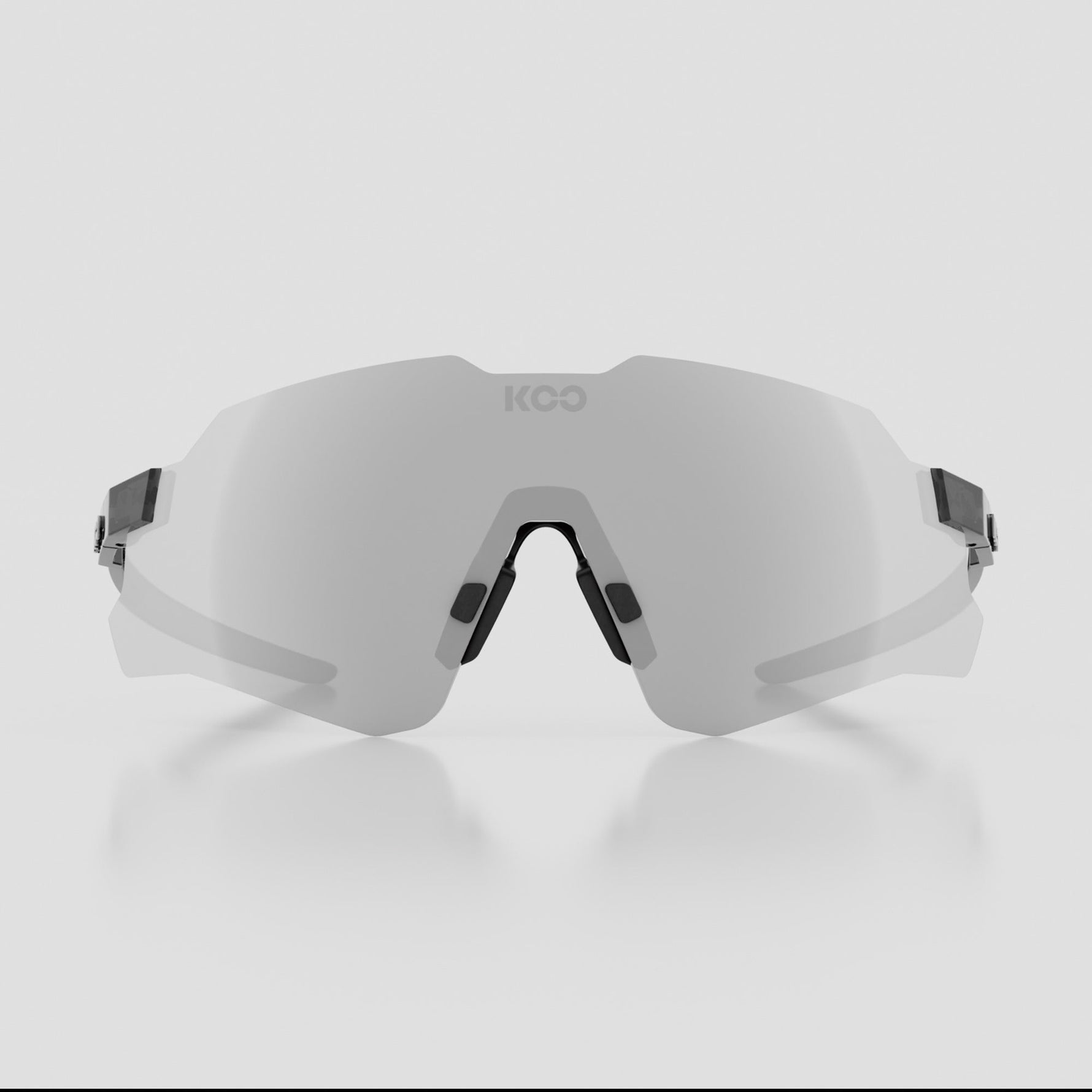 KOO Nebula sunglasses in black glass frame with photochromic graphite mirror lens front view