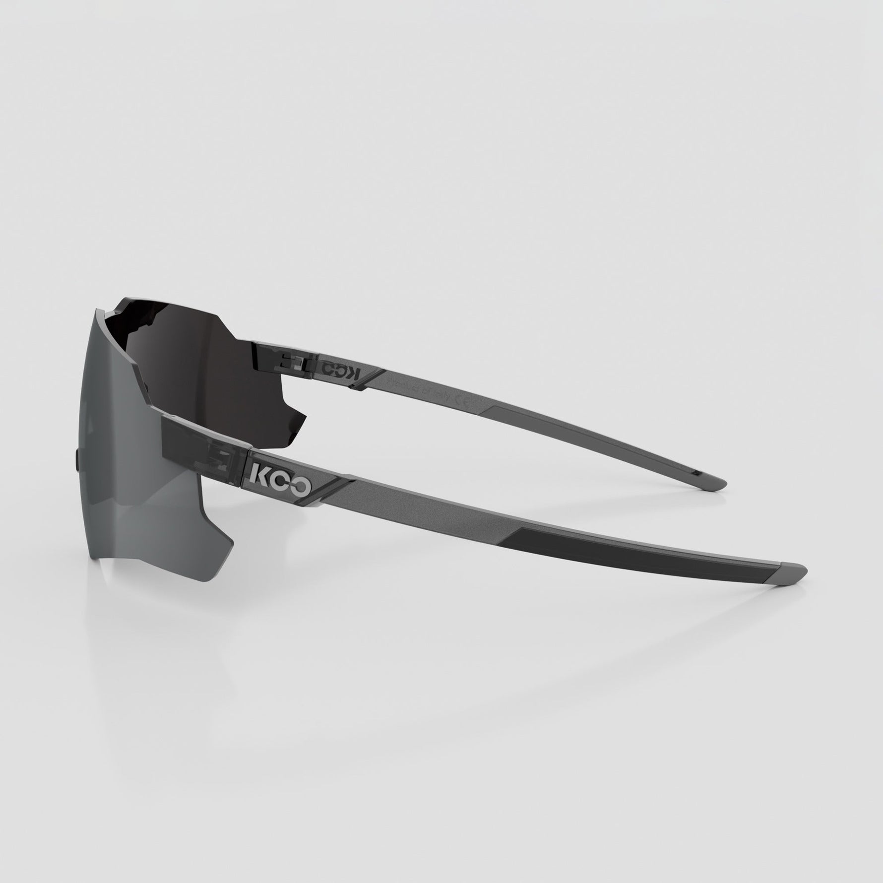 KOO Nebula sunglasses in black glass with graphite photochromic mirror lenses side view