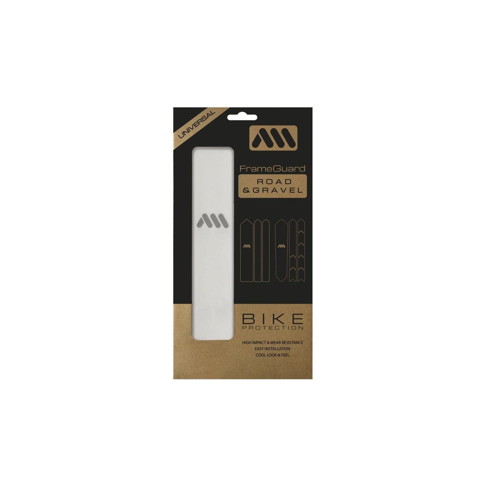 All Mountain Style FrameGuard clear bike protection strip in retail packaging