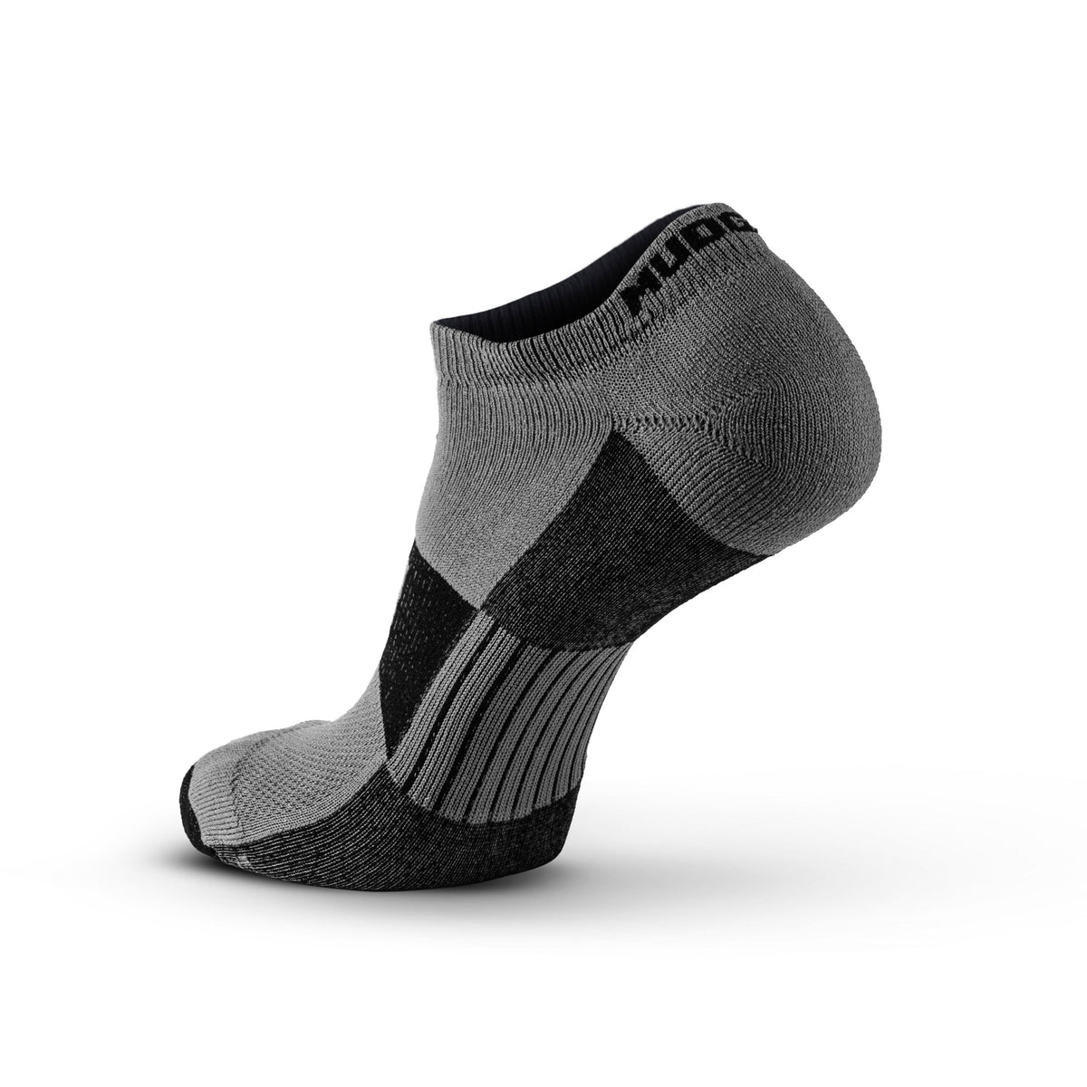 LEGG no-show running sock in grey and black with cushioned heel and arch support