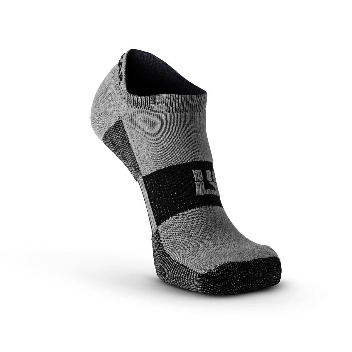 LEGG no show running socks in grey and black with cushioned sole and arch support