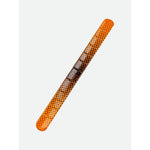 Orange Nathan Reflex reflective slap band with geometric pattern on gray background