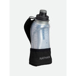 Nathan Quick Squeeze insulated handheld water bottle with black grip holder and strap