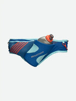 Nathan Peak Hydration Waist Pack in True Navy/Tiger Lily with water bottle and adjustable belt