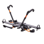 Kuat NV 2.0 two-bike hitch rack in black metallic and gray with orange accents