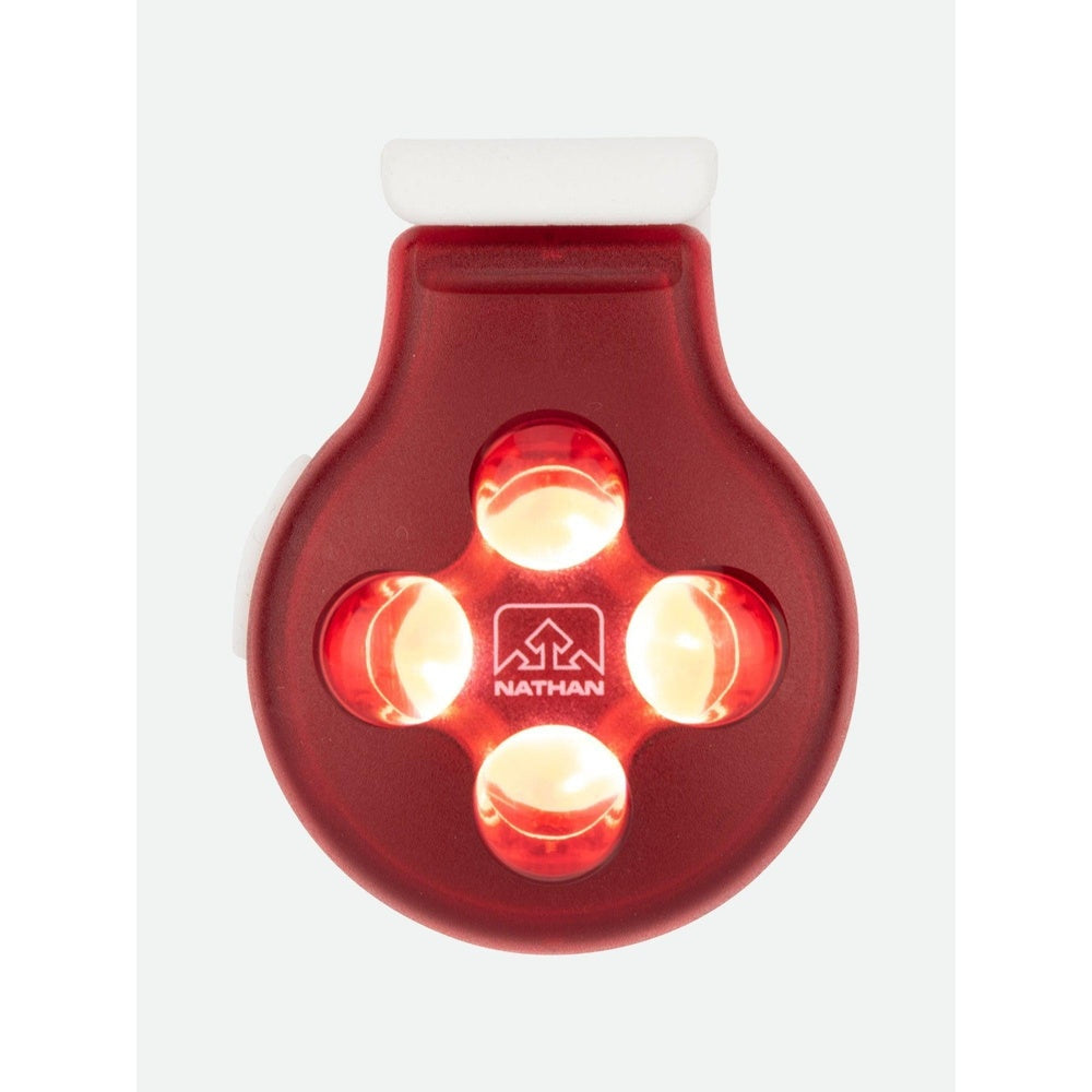 Nathan HyperBrite Orb Strobe safety light in red with four illuminated LEDs