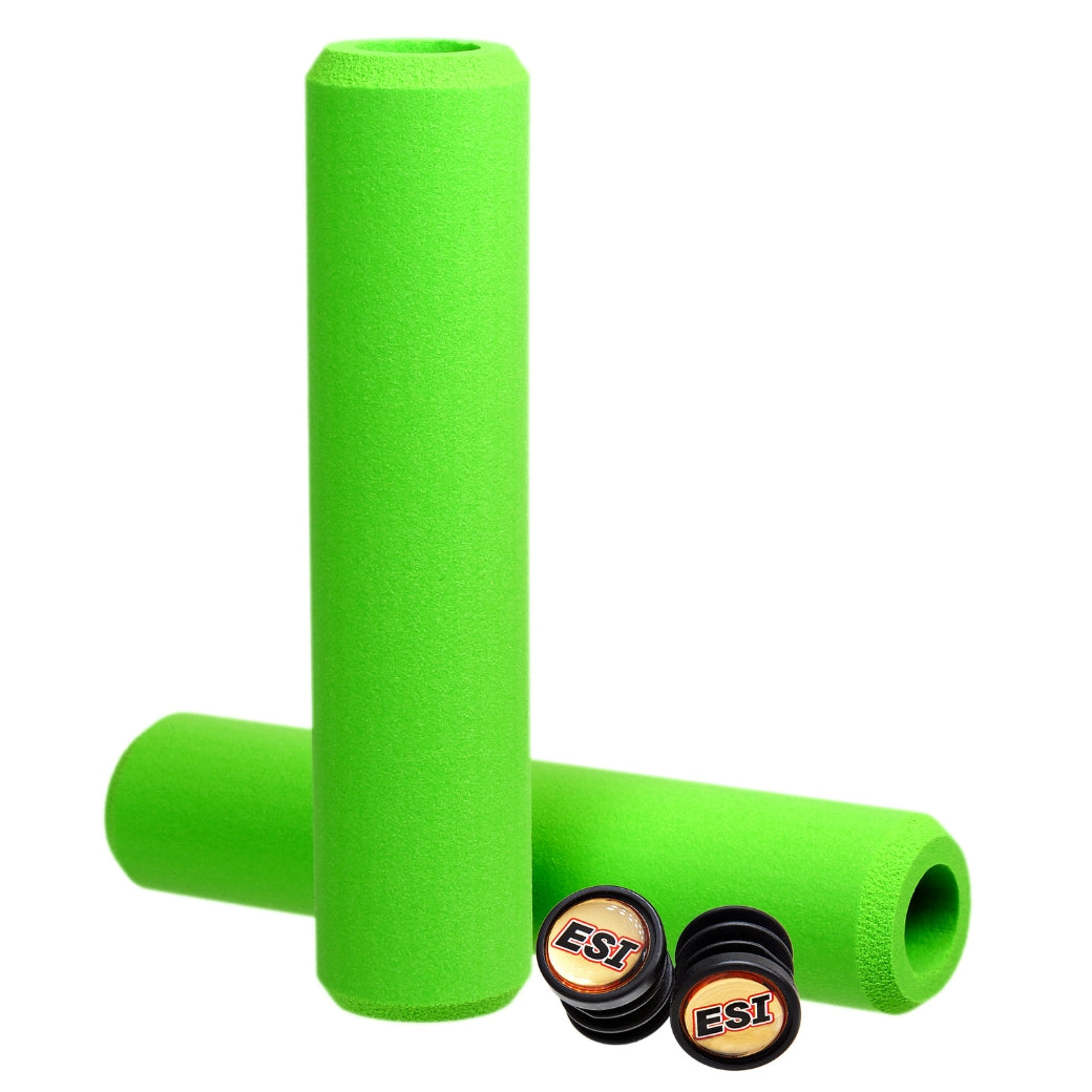 ESI Extra Chunky bicycle grips in bright green with black end caps