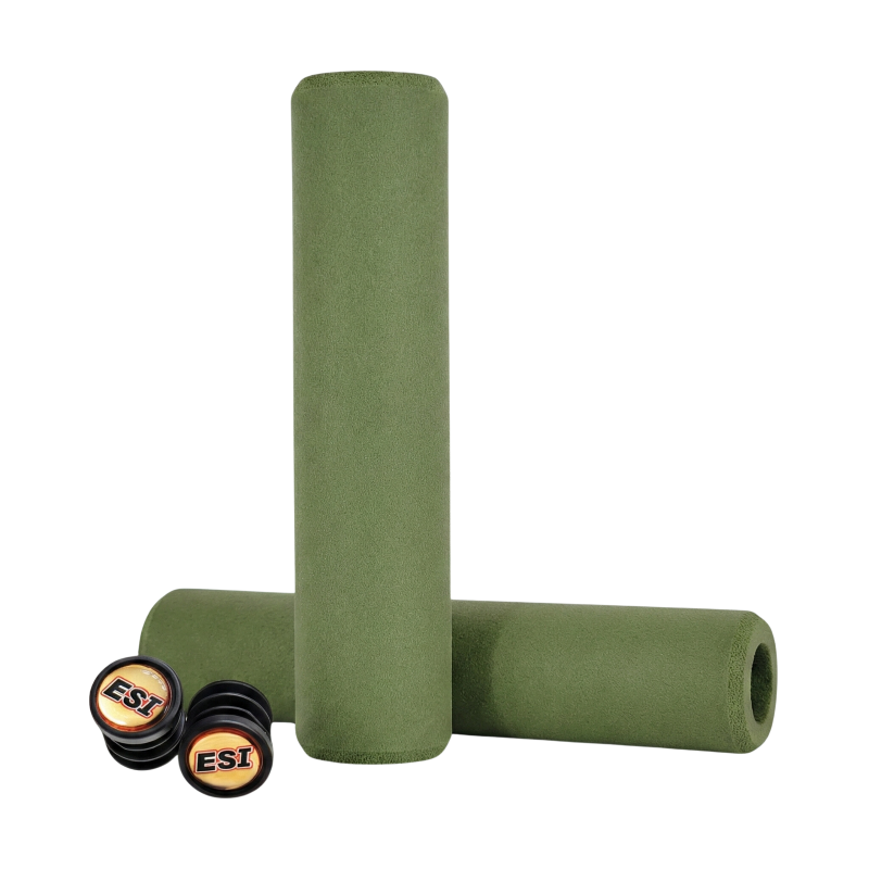 ESI Extra Chunky bike grips in forest green with matching end caps