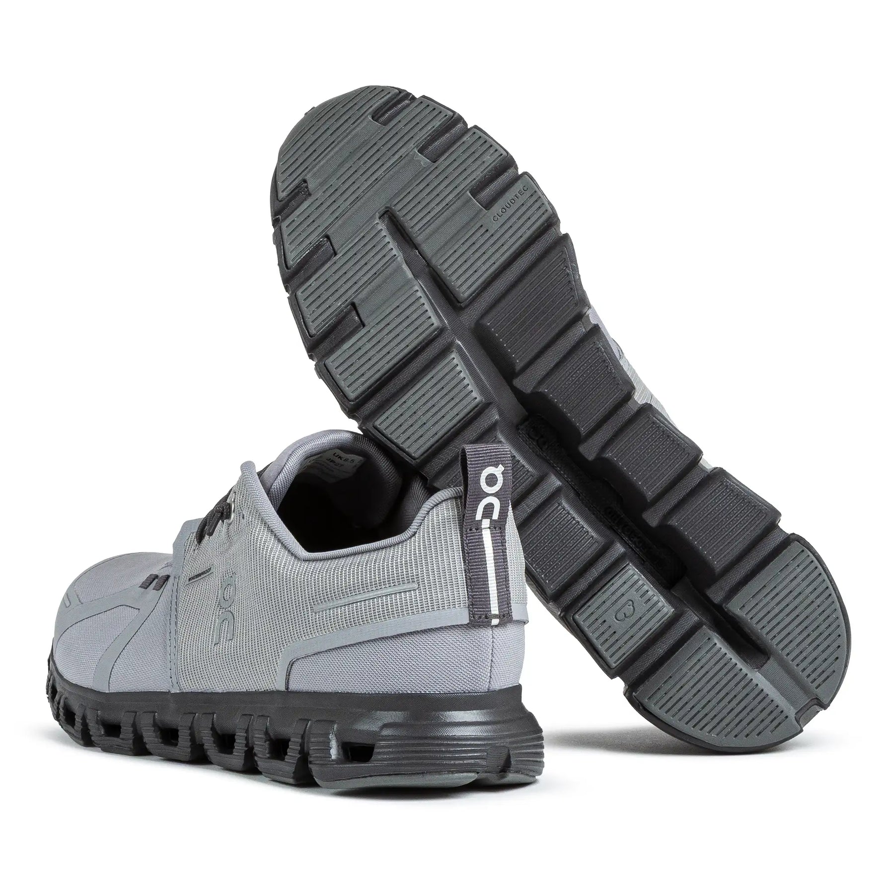 On Cloud 6 running shoes in wolf grey with black sole, professional studio shot