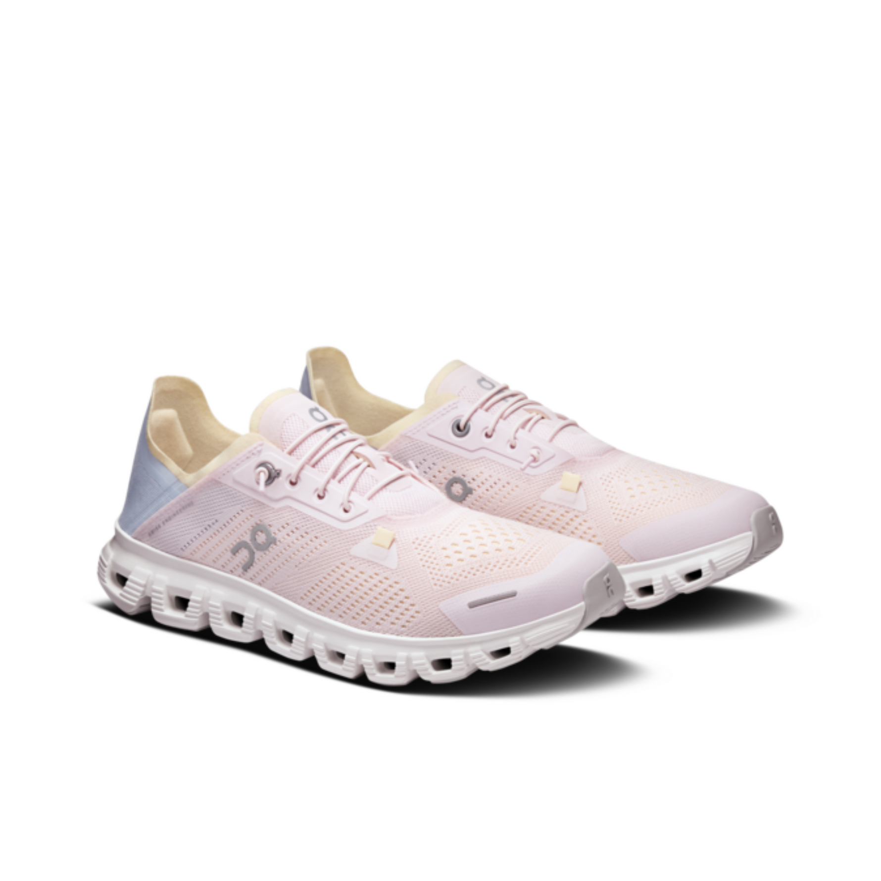 On Cloud 6 Coast women's running shoes in salmon pink and pearl white colorway