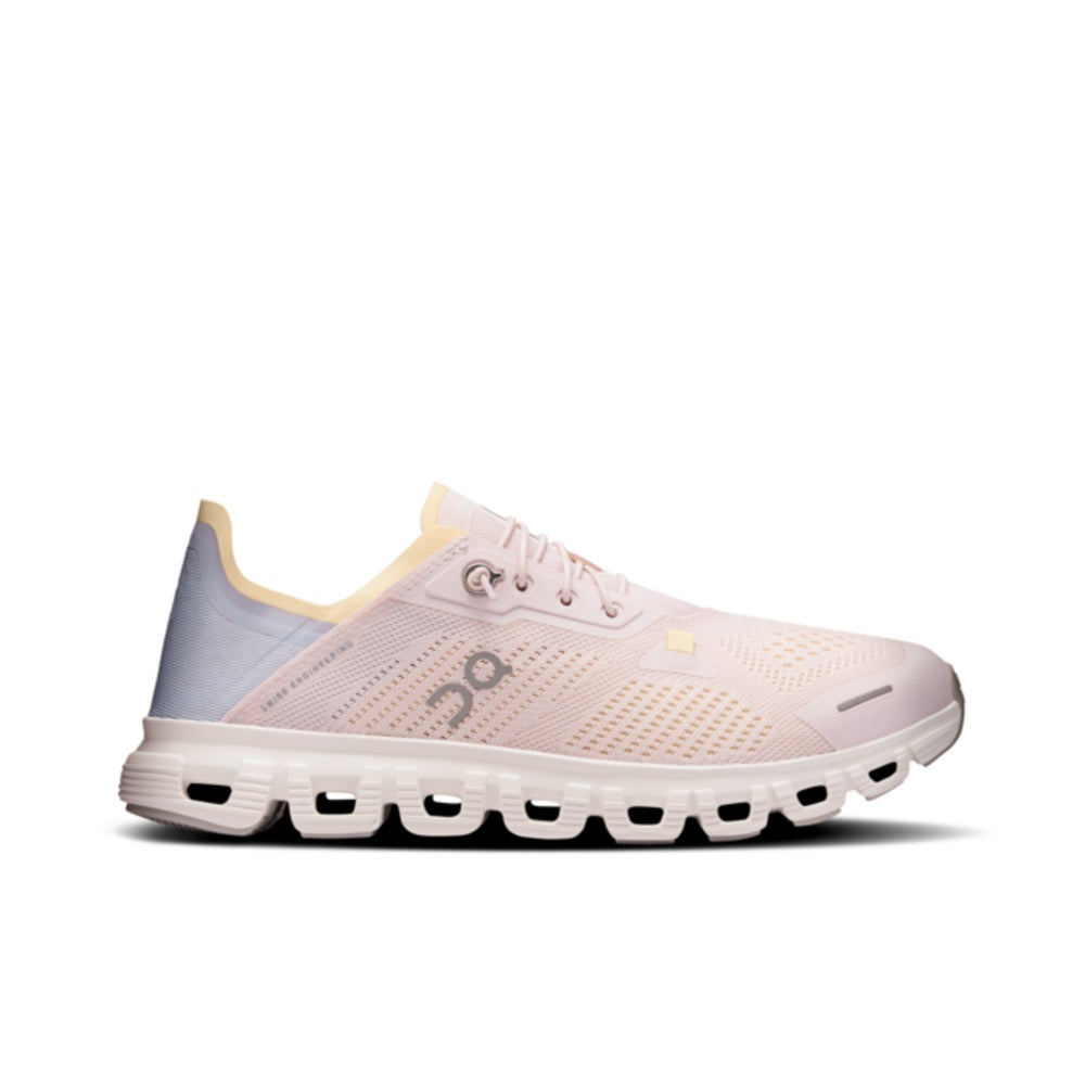 On Cloud 6 Coast women's running shoe in salmon pink and pearl white colorway