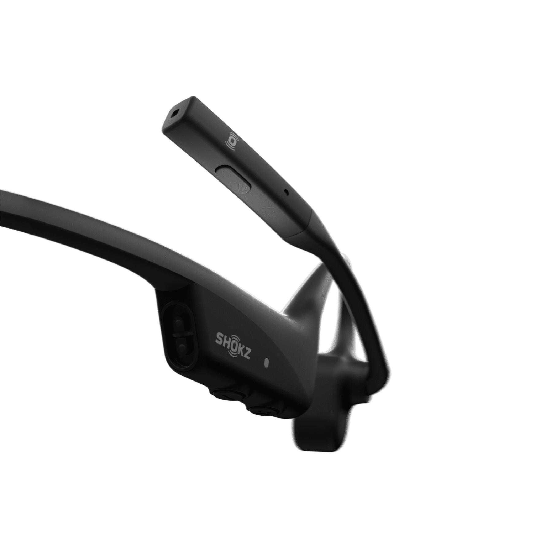 Black Shokz OpenComm bone conduction headset with wraparound design and boom microphone