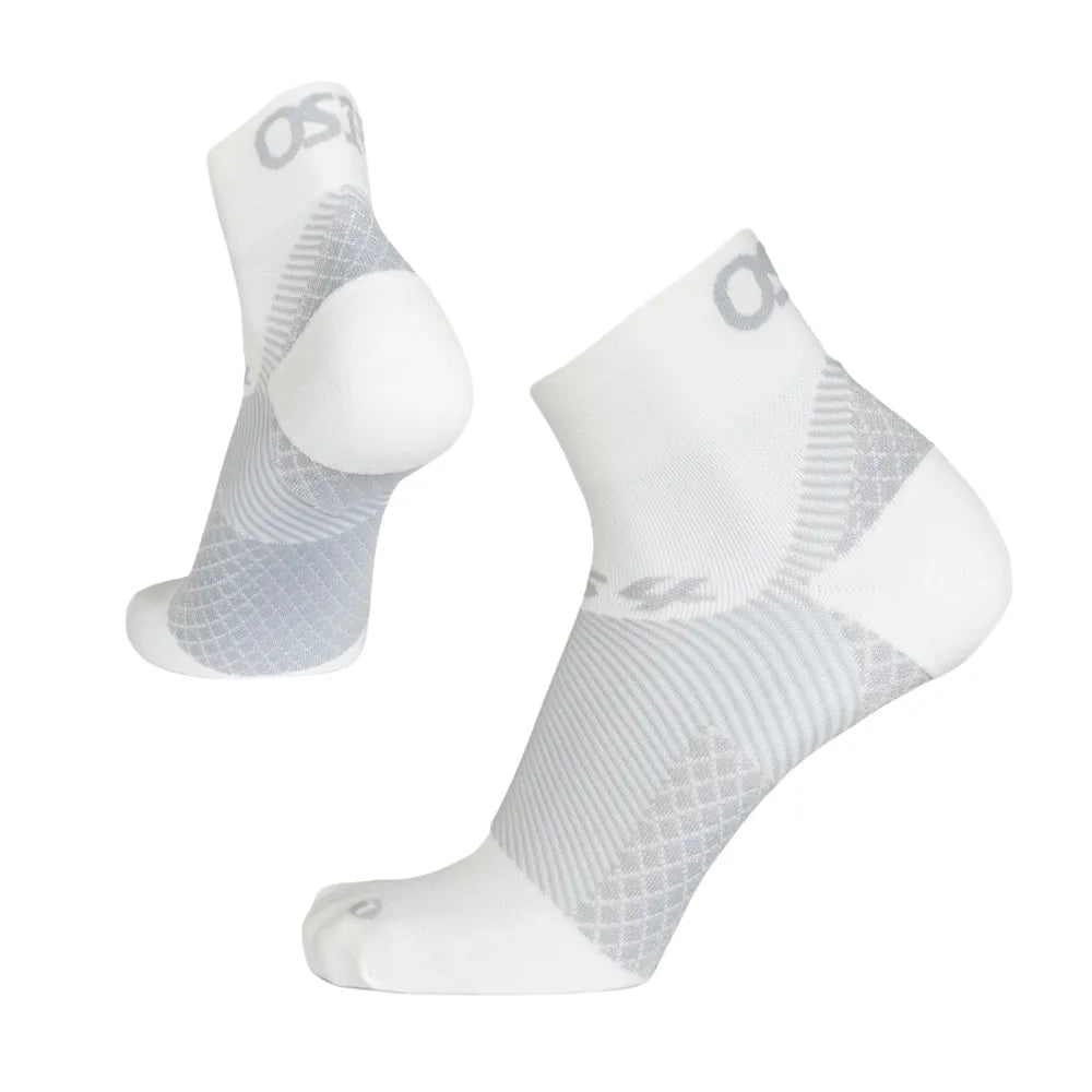 OS1st FS4 Plantar Fasciitis Quarter Crew Socks in White with Gray Support Zones